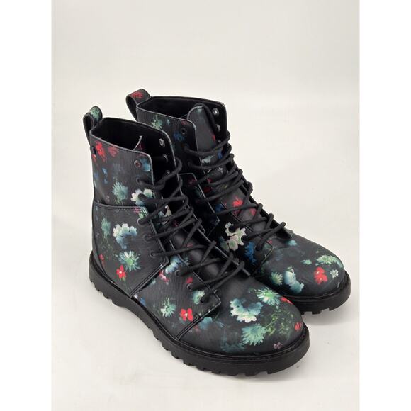 Whimsygoth Combat Volcom Go Figure Floral Lace Up Faux Leather Boots Shoes Sz 7 - Picture 14 of 14
